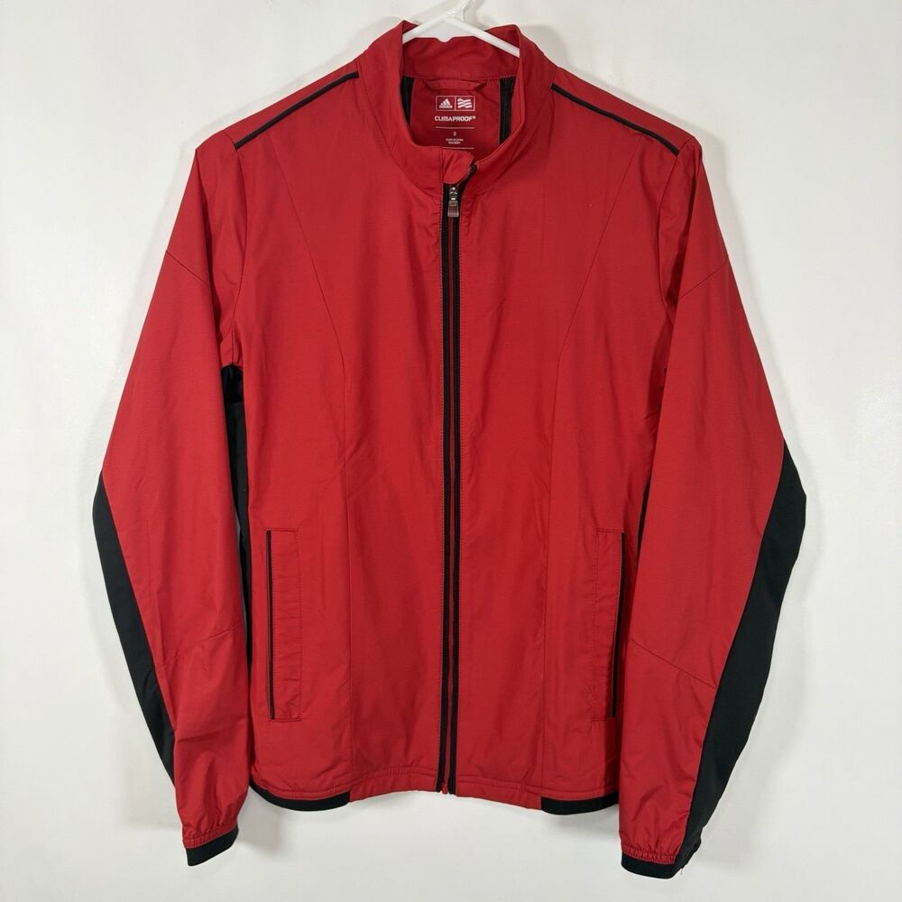 Adidas Golf ClimaProof Full Zip Windbreaker Jacket Womens Size Small Red Pockets